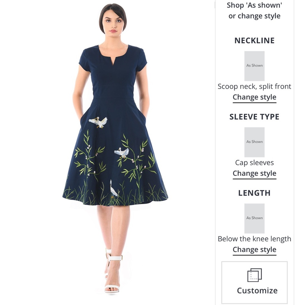 Eshakti Navy long dress with embroidery